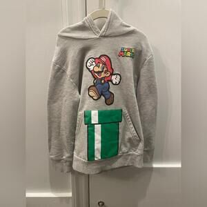Nintendo Super Mario Bros. Hoodie Sweatshirt Gray YOUTH Small